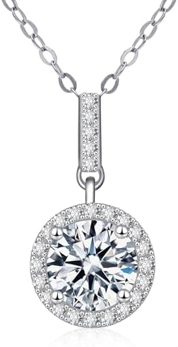 Factory Certified 1/2/5 Carat Moissanite Pendant, 18K White Gold Plated Silver D Color I